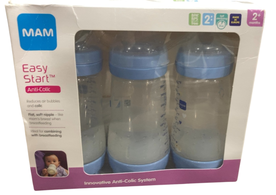 MAM Easy Start Anti-Colic Bottle, 3 Pack, 9oz, Blue