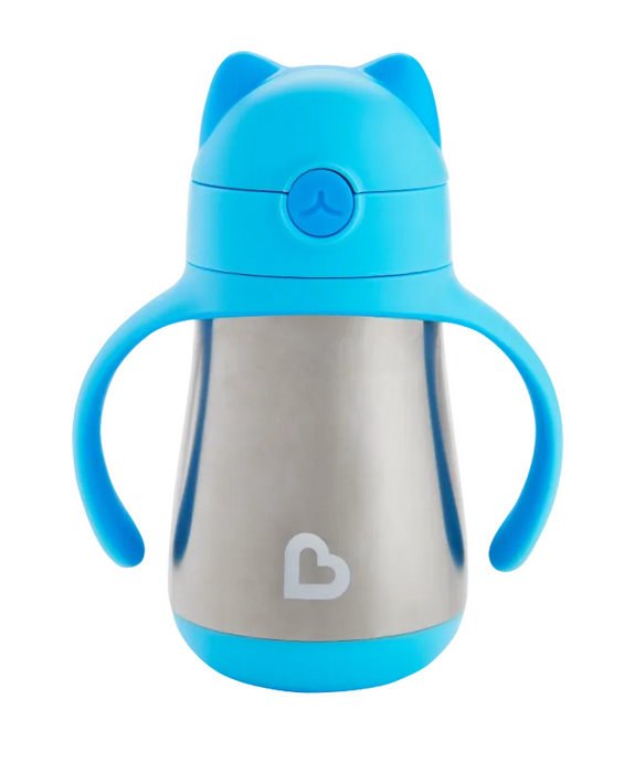 Munchkin Cool Cat Stainless Steel Straw Cup, 8 oz, Blue