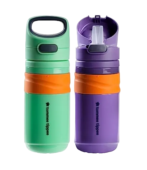 Tommee Tippee Superstar Insulated Water Bottle, 2 Pack, Purple Green
