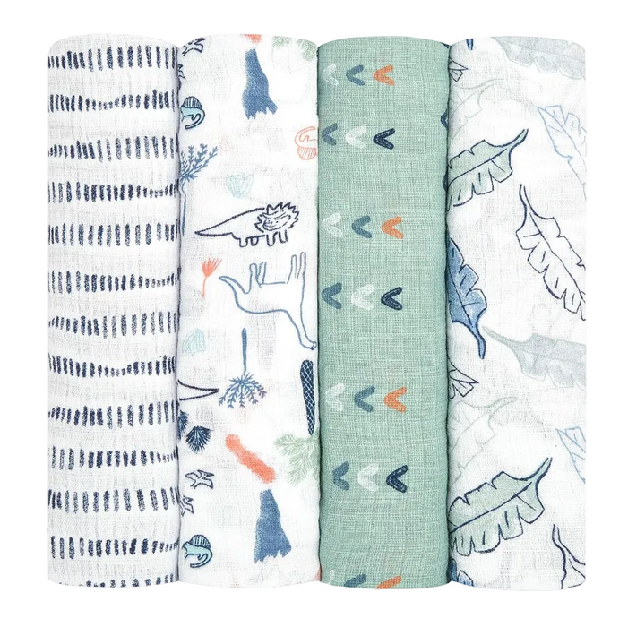 Aden + Anais Cotton Muslin Swaddle, 4pk, Dinotime