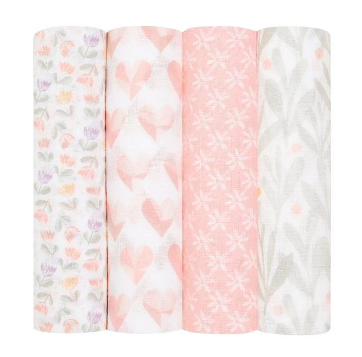 Aden + Anais Essentials Cotton Muslin Swaddle, 4pk, Piece of My Heart