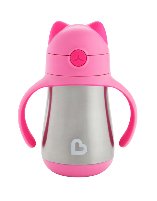 Munchkin Cool Cat Stainless Steel Straw Cup, 8 oz, Pink