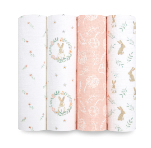 Aden + Anais Cotton Muslin Swaddle, 4pk, Blushing Bunnies