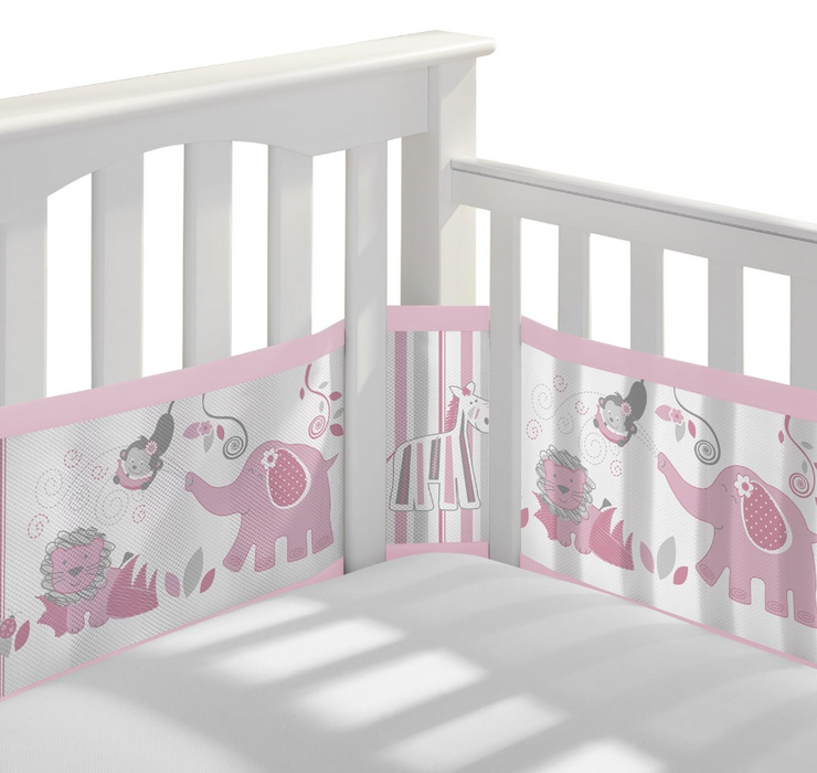 Breathable Baby Mesh Crib Liner, Safari Fun Pink