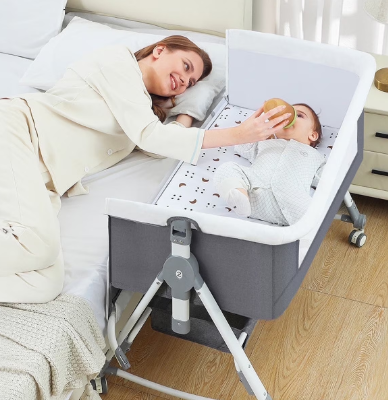 Shop Jojolam 5-in-1 Infant Bedside Crib with Changing Table, Gray at GoodBuy Gear