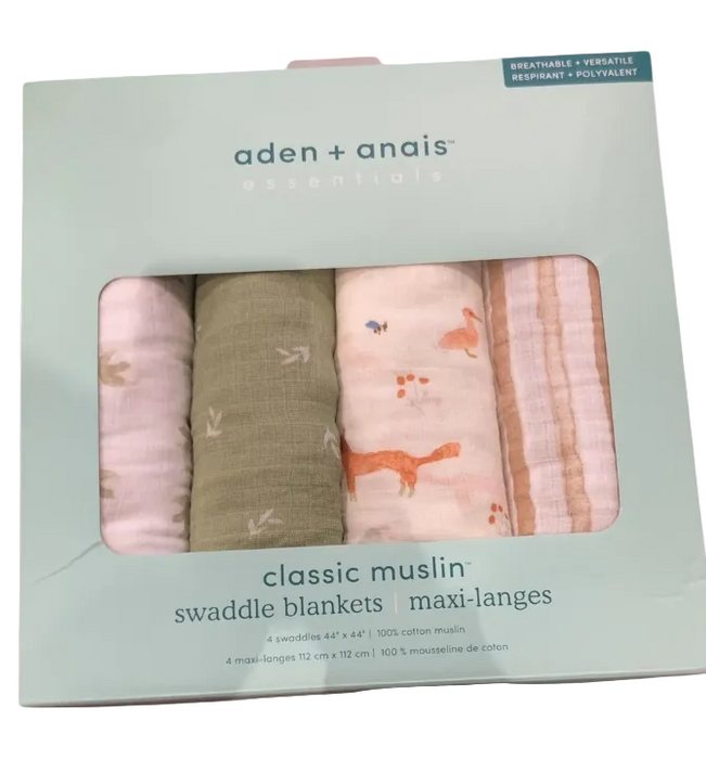Aden + Anais Cotton Muslin Swaddle, 4pk, Sage Woodland