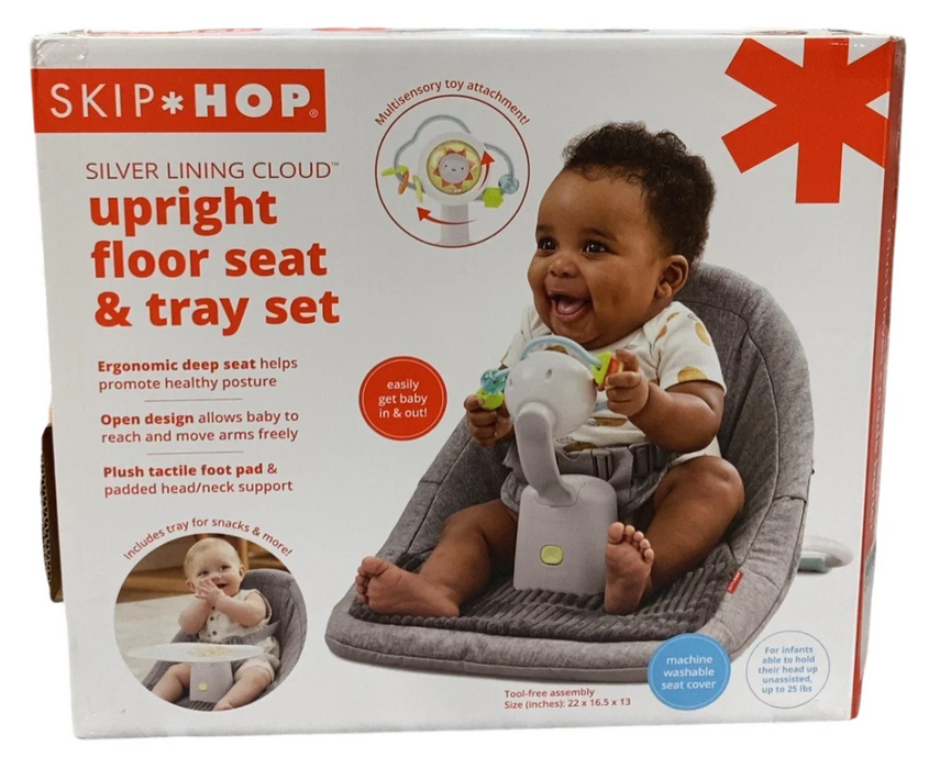 Skip Hop Silver Lining Cloud Upright Floor Seat, Grey/White, With Tray