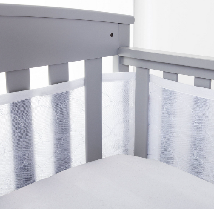 Breathable Baby Mesh Crib Liner, Full Size/4 Sides, Deluxe Collection Sheer Scallops