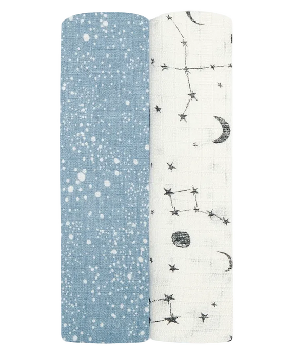 Aden + Anais Silky Soft Swaddles, 2 Pack, Cosmic Galaxy Blue