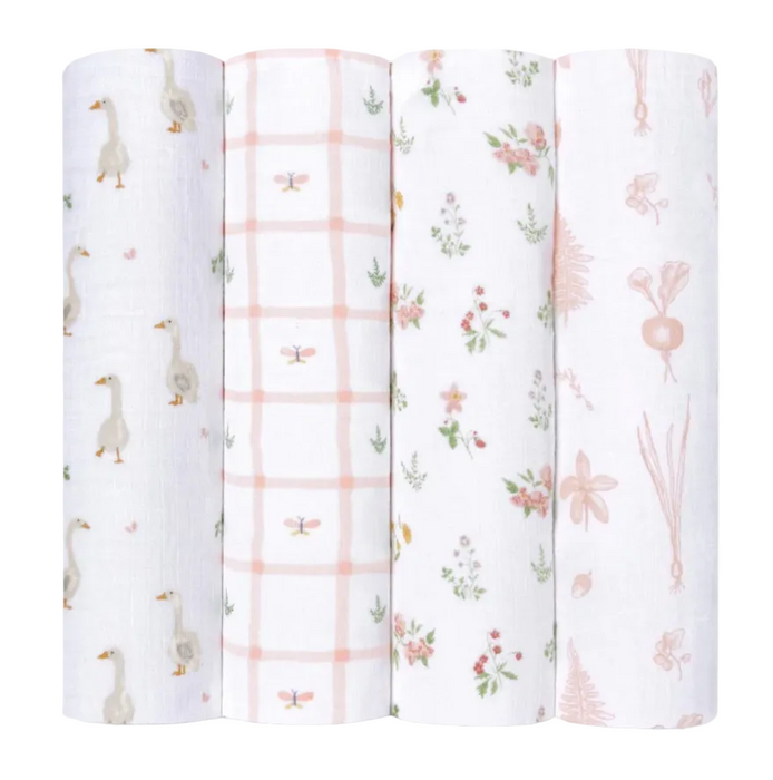 Aden + Anais Essentials Cotton Muslin Swaddle, 4pk, Country floral