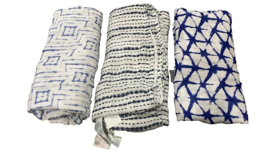 Aden + Anais Silky Soft Swaddles, 3 Pack, Indigo Shibori