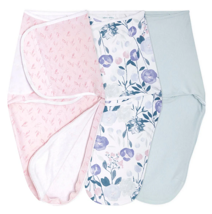 Aden + Anais Essentials Easy Wrap Swaddle, 3 Pack, Flowers Bloom, Small (0-3 Months)