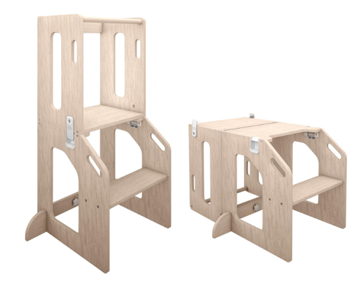 Shop Busy Kids Toddler Tower Kitchen Stool + Art Desk, Natural at GoodBuy Gear