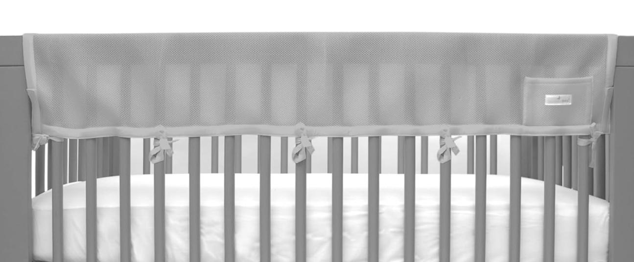 Breathable Baby RailGuard Teething Cover, Grey, 51" Long Panel