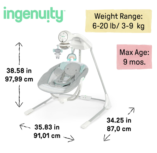 Ingenuity InLighten Soothing Swing, Van Elephant