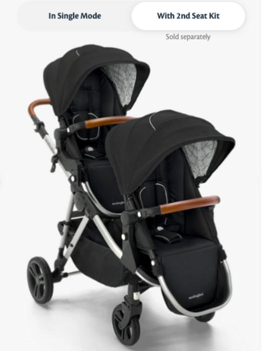 Mockingbird Single to Double 2.0 Stroller, 2025, Black, Silver With Penny Leather, Windowpane