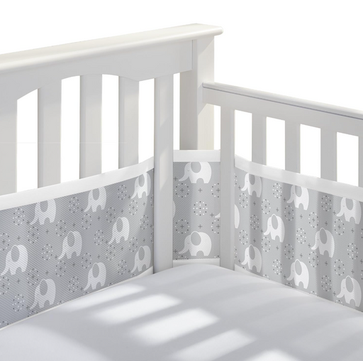 Shop Breathable Baby Mesh Crib Liner, Full Size/4 Sides, Grey Elephants at GoodBuy Gear