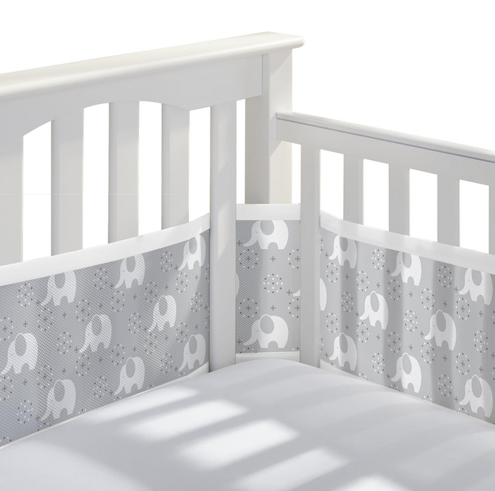 Shop Breathable Baby Mesh Crib Liner, Full Size/4 Sides, Grey Elephants at GoodBuy Gear