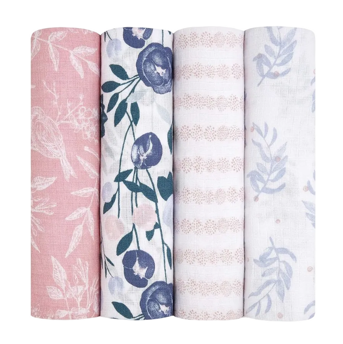 Aden + Anais Cotton Muslin Swaddle, 4pk, Flowers Bloom