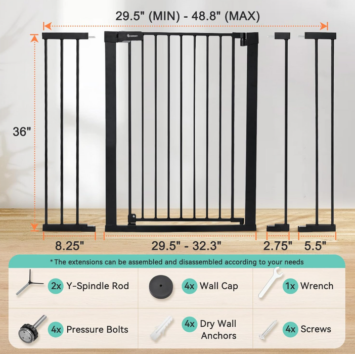 COMOMY Extra Wide Baby Gate, 48.8"W x 36"H, Black
