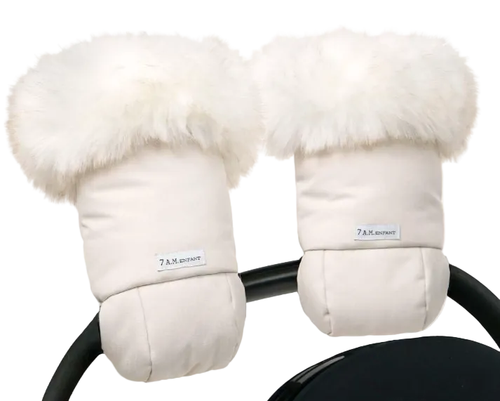 7 A.M. Enfant WarmMuffs, Heather Beige White Fur Tundra Push