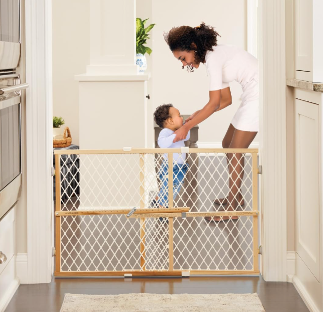 Toddleroo By North States Diamond Mesh Wooden Baby Gate, 23in, 26.5-42in (width), Natural