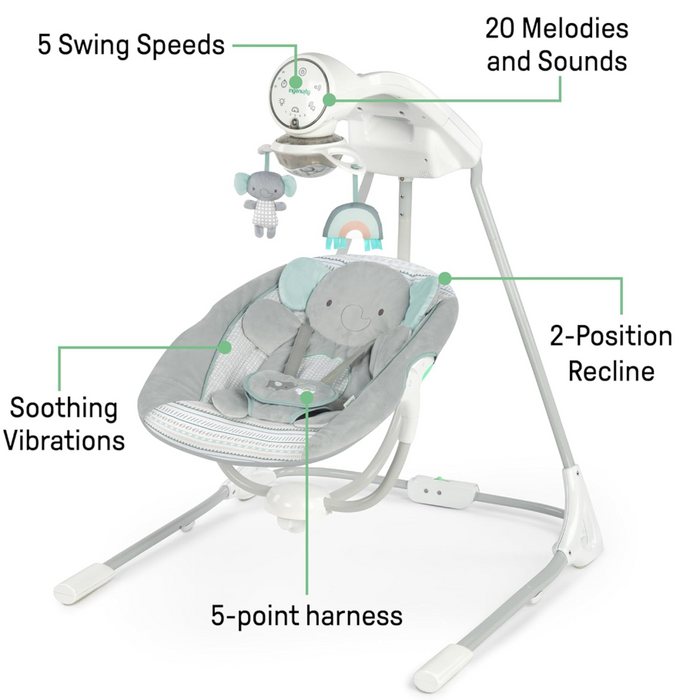 Ingenuity InLighten Soothing Swing, Van Elephant