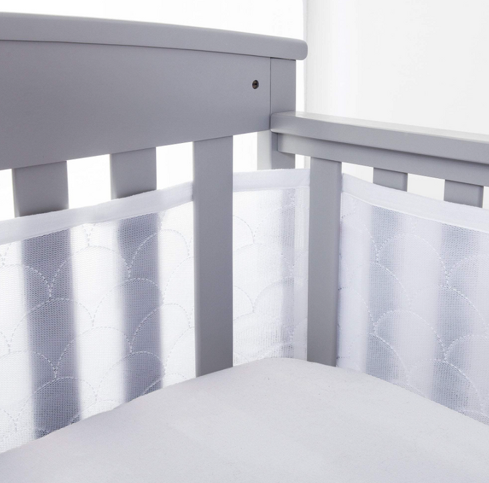 Breathable Baby Mesh Crib Liner, Deluxe Collection Sheer Scallops, Full Size/4 Sides