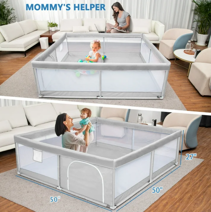 Babyeap Baby Playpen Large Play Yard Fence for Toddlers, Gray, 50"x50"