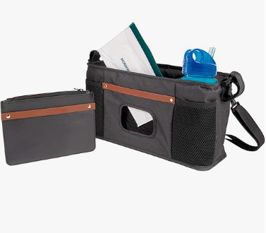 Wonderfold Universal Parent Console Stroller Organizer with Insulated Cup Holders, Volcanic Black