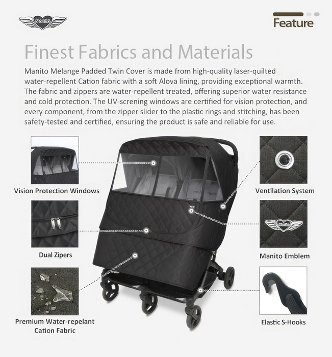 Shop Manito Melange Twin/Double Stroller Weather Shield/Stroller Cover, Padded Black at GoodBuy Gear
