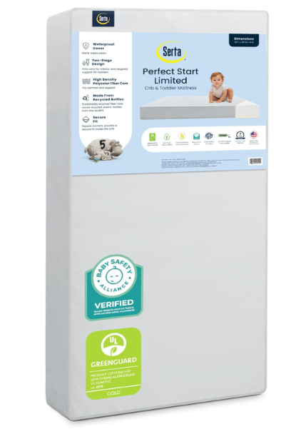Shop Serta Perfect Start Limited Dual Sided Baby Crib Mattress and Toddler Mattress, 52"x27.5"x5" at GoodBuy Gear