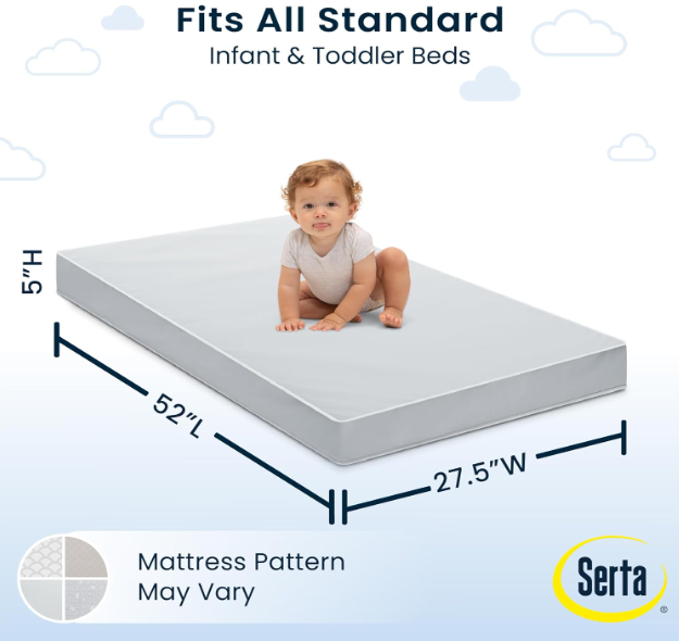 Shop Serta Perfect Start Limited Dual Sided Baby Crib Mattress and Toddler Mattress, 52"x27.5"x5" at GoodBuy Gear