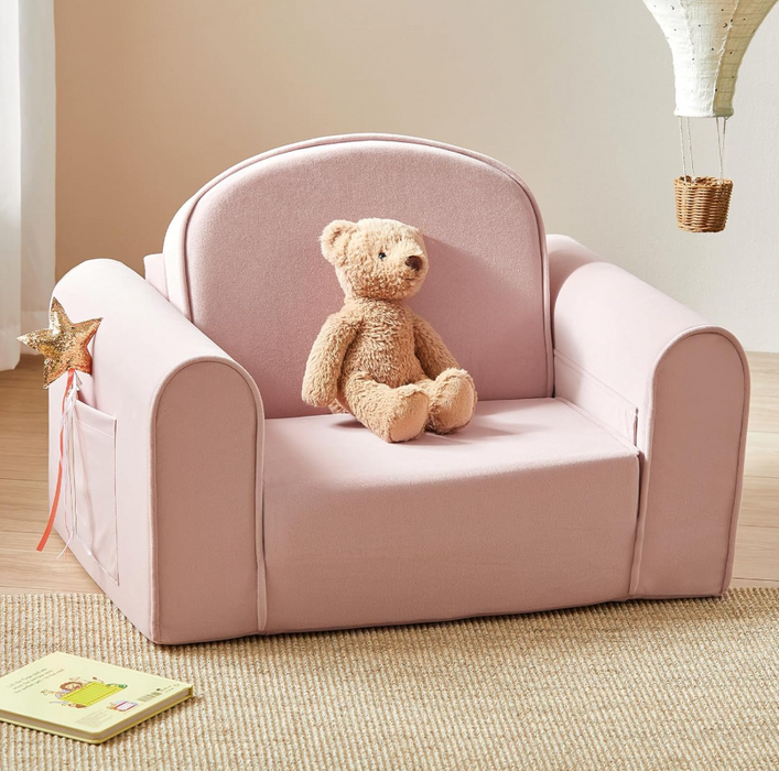 Shop Tiny Land 2-in-1 Foldable Kids Couch with Pockets, Pink at GoodBuy Gear