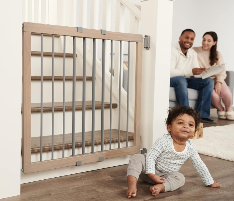 Shop Regalo  Heritage and Home Wooden Extra Wide Stairway and Hallway Walk Through Baby Safety Gate with Mounting Kit, 23.5-42"W x 30"H, Dusty Oak at GoodBuy Gear