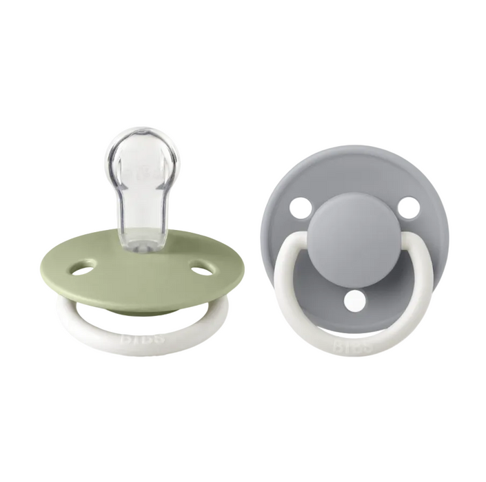 Shop BIBS De Lux Pacifiers 2 Pack, Glow in the Dark Sage/Cloud at GoodBuy Gear