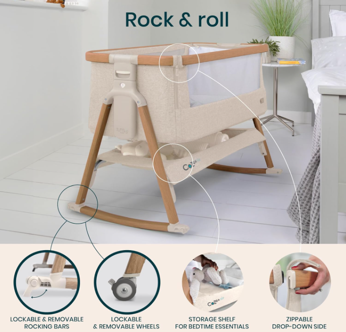 Shop Tutti Bambini CoZee Air Bedside Bassinet, Scandinavian Walnut & Ecru at GoodBuy Gear