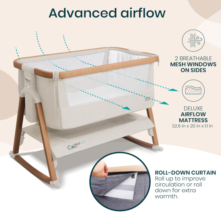 Shop Tutti Bambini CoZee Air Bedside Bassinet, Scandinavian Walnut & Ecru at GoodBuy Gear