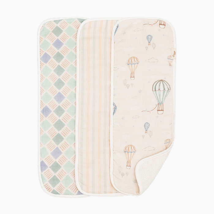 Shop Crane Baby Cotton Muslin Burp Cloth Set, Skye Hot Air Balloon at GoodBuy Gear