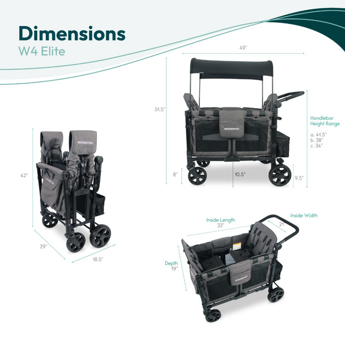Wonderfold W4 Elite Stroller Wagon, 2024, Charcoal Gray
