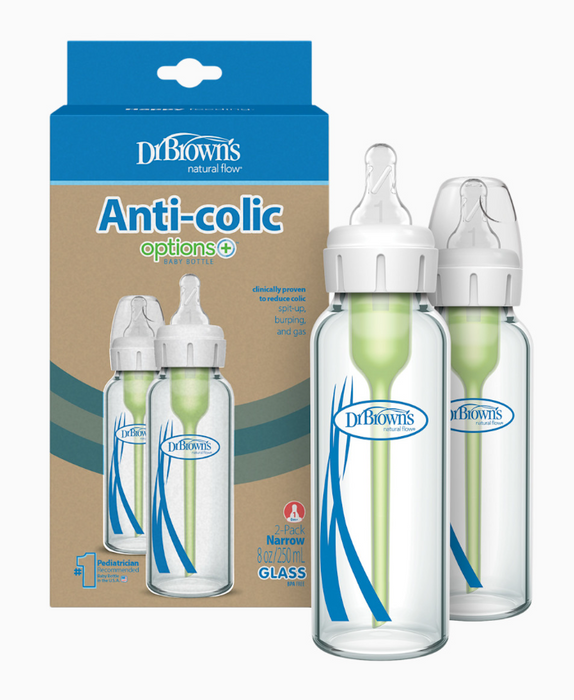 Dr. Brown's Options+ Anti-colic Narrow Glass Bottles 2-Pack, 8 oz/250 ml