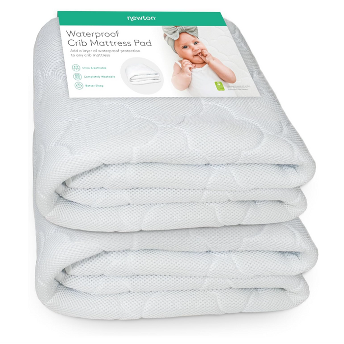 Newton Waterproof Crib Mattress Pad, 2 pack, White