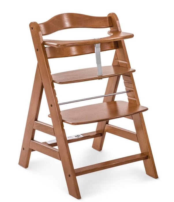 Hauck Alpha+ Grow Along Wooden High Chair Seat with White Removable Tray, Natural Beechwood, With seat harness