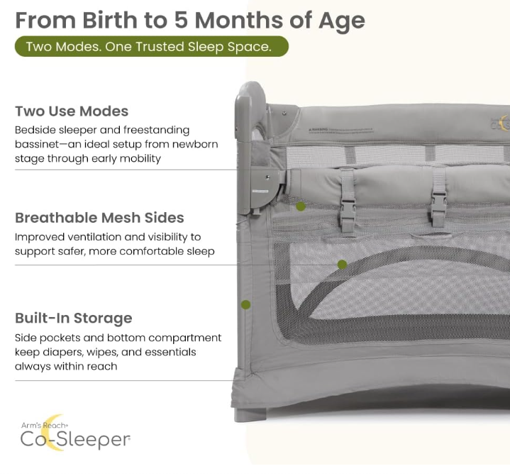 Arm's Reach Mini Ezee 3-in-1 Co-Sleeper, Gray