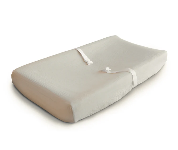 Mushie Extra Soft Muslin Fitted Changing Pad Cover, Fog