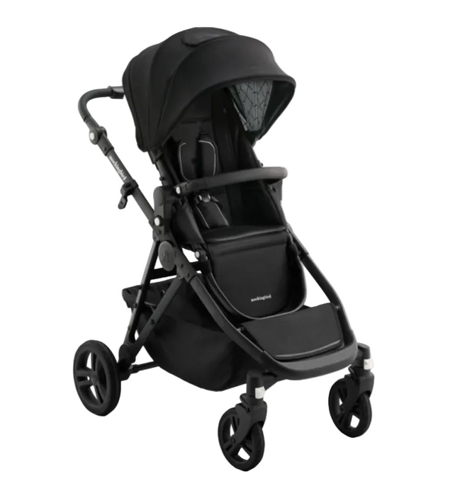 Mockingbird Single to Double 3.0 Stroller, 2025, Black Windowpane, Charcoal with Black Leather