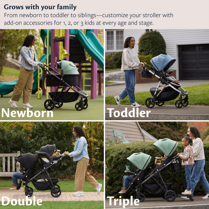 Mockingbird Single to Double 3.0 Stroller, 2025, Black Windowpane, Charcoal with Black Leather