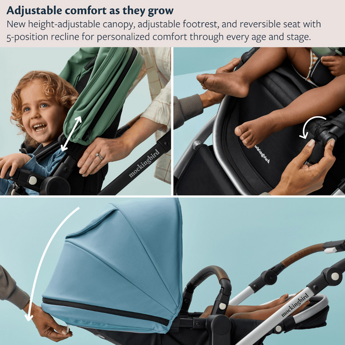 Mockingbird Single 3.0 Stroller, 2025, Silver with Penny Leather, Solid Gray