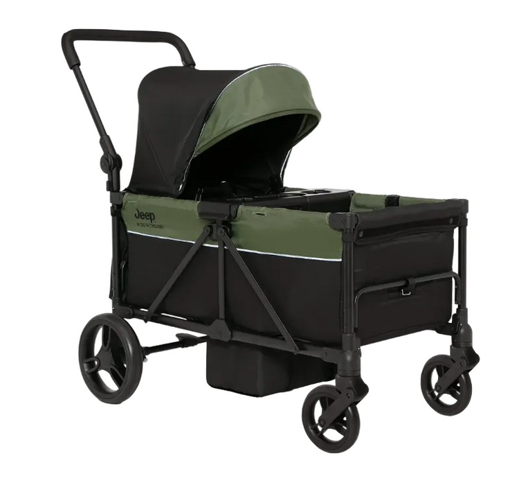Delta Children Jeep TurboGlyde Stroller Wagon, Black/Green, 2025