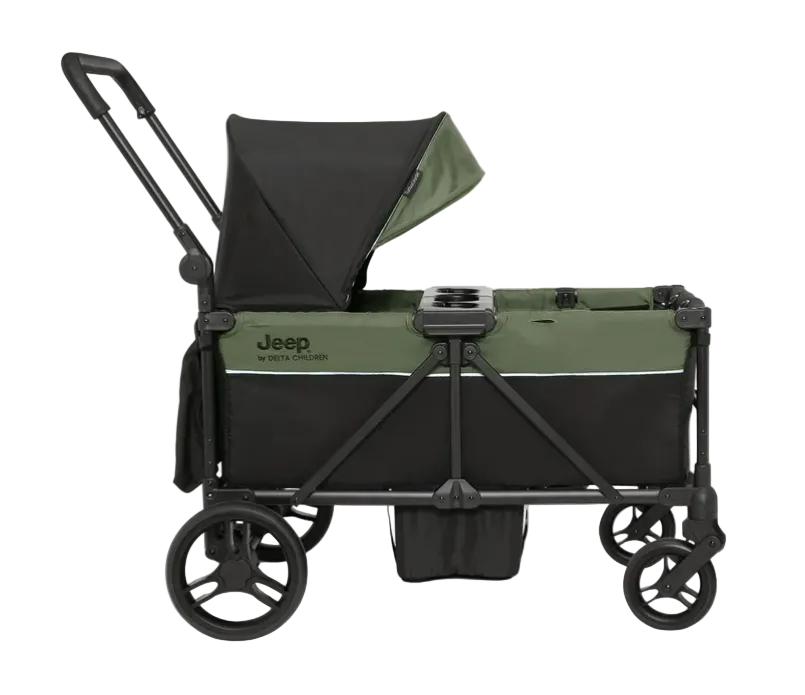 Delta Children Jeep TurboGlyde Stroller Wagon, Black/Green, 2025